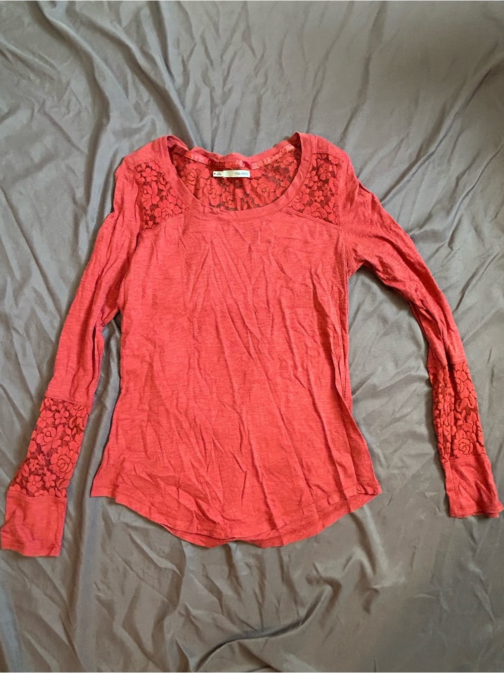 Maurices Coral Lace-Accent Long Sleeve Top